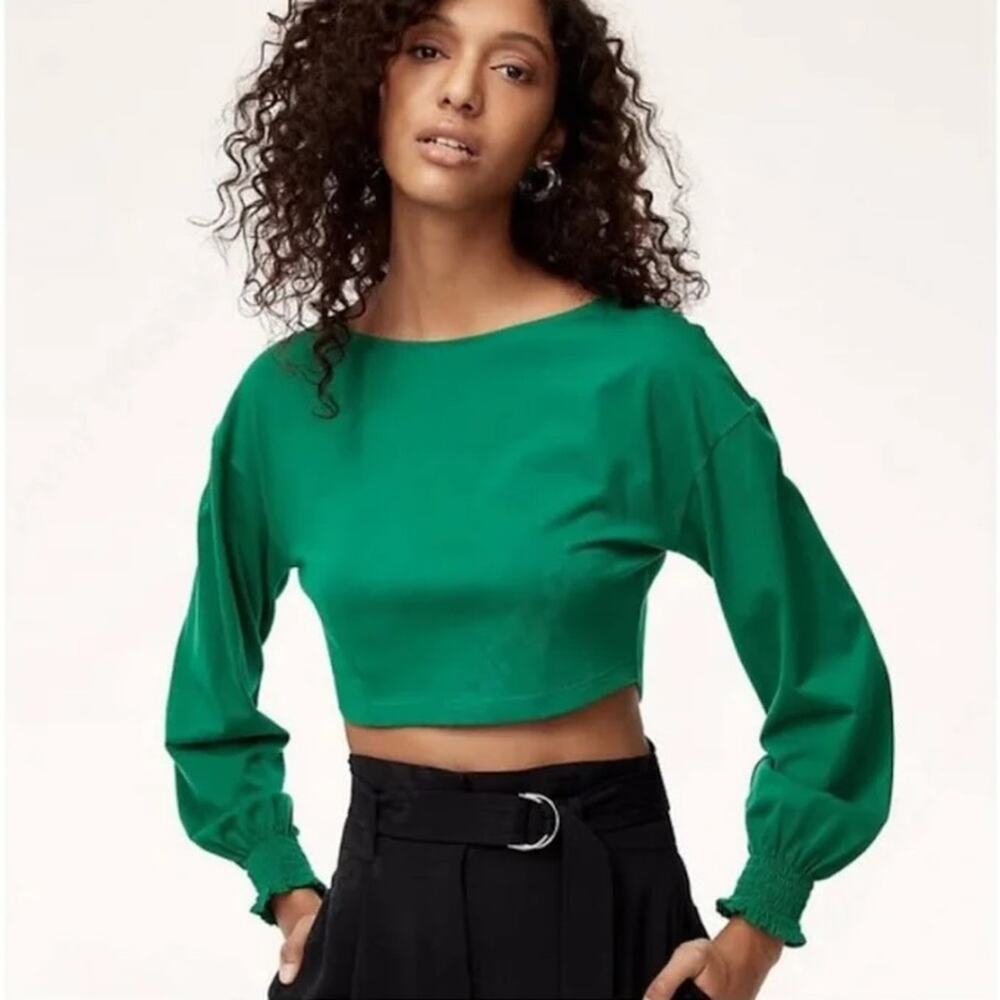 Aritza Wilfred Green Enzo Smocked Cuff Long‎ Sleeve Crop Top Size Large Cotton
⁩
